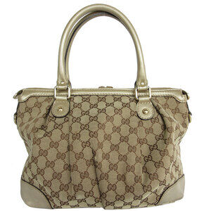 Gucci Canvas Handbag Tan Leather Beige GG